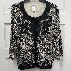 Chico’s Size 2 (Large) Silk Blend Paisley Studded Cardigan Jacket Boho